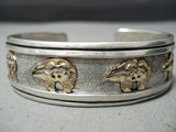 Excellent Vintage Native American Navajo Sterling Silver And Gold Bracelet Old-Nativo Arts