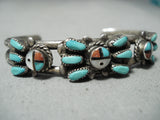 Important Zunie Family Vintage Native American Zuni Turquoise Coral Sterling Silver Bracelet Old-Nativo Arts