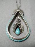 Museum Vintage Native American Navajo Turquoise Inlay Sterling Silver Teardrop Necklace-Nativo Arts