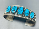Amazing Vintage Native American Navajo 5 Morenci Turquoise Sterling Silver Bracelet-Nativo Arts