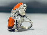 Impressive Native American Navajo Coral Sterling Silver Ring Signed-Nativo Arts