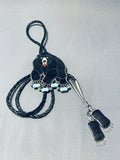 Gigantic Vintage Native American Zuni Blackbear Turquoise Sterling Silver Bolo Tie-Nativo Arts