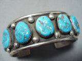 Nez Vintage Native American Navajo Morenci Turquoise Sterling Silver Bracelet Old-Nativo Arts