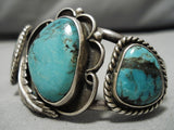 Superior Vintage Native American Navajo Blue Diamond Turquoise Sterling Silver Bracelet Old-Nativo Arts