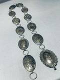 Vince Platero Vintage Native American Navajo Hand Tooled Sterling Silver Concho Belt-Nativo Arts