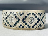 Mesmerizing Vintage Native American Navajo Sterling Silver Rug Designs Large Bracelet-Nativo Arts
