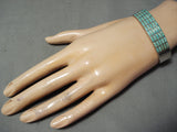 Many Rows Vintage Native American Zuni Turquoise Inlay Sterling Silver Bracelet-Nativo Arts
