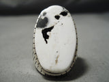 Spectacular Vintage Native American Navajo White Buffalo Turquoise Sterling Silver Ring-Nativo Arts