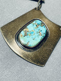 Rare Gilber Turquoise Vintage Native American Navajo Sterling Silver Necklace Old-Nativo Arts