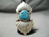 Important Huge Vintage Native American Navajo Turquoise Double Flank Sterling Silver Ring-Nativo Arts