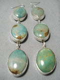 Long 3 Tier Navajo Royston Turquoise Native American Sterling Silver Earrings-Nativo Arts