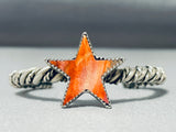Native American One Of The Most Unique Vintage Navajo Star Shell Sterling Silver Bracelet-Nativo Arts