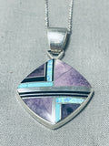 Signed Native American Navajo Turquoise Charoite Jet Sterling Silver Necklace-Nativo Arts