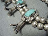 Gilbert Turquoise Vintage Native American Navajo Sterling Silver Squash Blossom Necklace Old-Nativo Arts