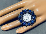 Rare Native American Navajo Denim Lapis Sterling Silver Dime Ring-Nativo Arts