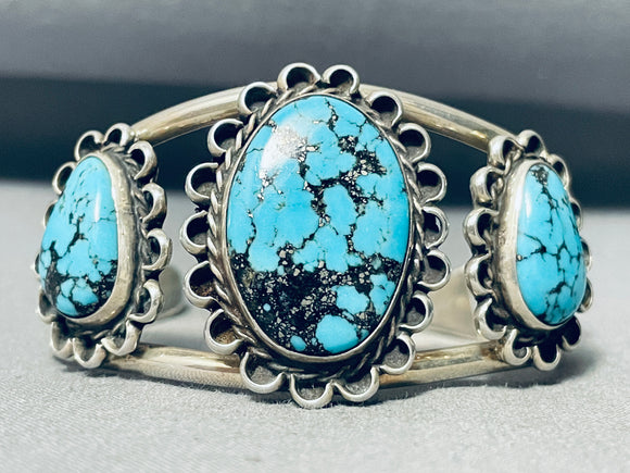 One Of Best Vintage Native American Navajo Spiderweb Morenci Turquoise Sterling Silver Bracelet-Nativo Arts