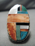 Tremendous Men's Native American Navajo Turquoise Inlay Sterling Silver Ring-Nativo Arts