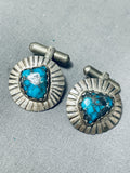 Best Vintage Native American Navajo Blue Thunder (rare) Turquoise Sterling Silver Cufflinks-Nativo Arts