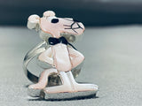 Pink Panther Very Unique Native American Zuni Pink Shell Sterling Silver Tall Ring-Nativo Arts