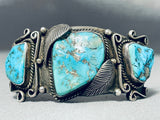 Museum Vintage Native American Navajo Morenci Turquoise Sterling Silver Leaf Bracelet-Nativo Arts