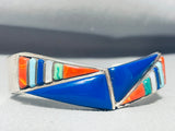 Native American Triangles Of Lapis Vintage Navajo Inlay Sterling Silver Bracelet-Nativo Arts