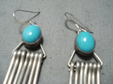 Breathtaking Vintage Native American Navajo Blue Gem Turquoise Sterling Silver Earrings-Nativo Arts