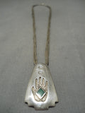 Native American Amazing Vintage Hands Inlay Turquoise Sterling Silver Necklace-Nativo Arts