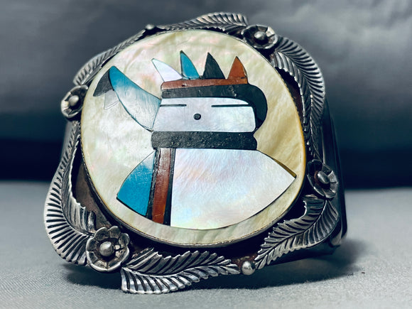 Heavy 100 Gram Vintage Native American Zuni Turquoise Sterling Silver Dancer Bracelet-Nativo Arts