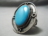 Huge Vintage Navajo Deep Blue Turquoise Sterling Silver Native American Ring-Nativo Arts