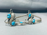 Beautiful Vintage Native American Navajo Turquoise Sterling Silve Rleaf Slave Bracelet-Nativo Arts