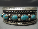 Heavy!! Vintage Native American Navajo Sterling Silver Royston Turquoise Leaf Bracelet-Nativo Arts