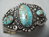 Deep Intense Vintage Native American Navajo Number 8 Turquoise Sterling Silver Bracelet Old-Nativo Arts
