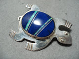 Detailed Vintage Native American Navajo Lapis Opal Sterling Silver Turtle Pin-Nativo Arts