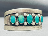 Beautiful Vintage Native American Navajo 5 Green Turquoise Sterling Silver Solid Bracelet-Nativo Arts