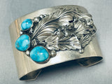 Important Blue Thunder Turquoise Vintage Native American Navajo Sterling Silver Bracelet-Nativo Arts