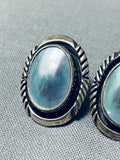 Unique Vicki Martin Vintage Native American Navajo Abalone Sterling Silver Earrings-Nativo Arts