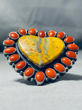 Gorgeous Native American Navajo Honeybee Coral Sterling Silver Huge Heart Ring-Nativo Arts