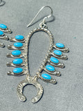 Fabulous Native American Navajo Sleeping Beauty Turquoise Sterling Silver Squash Earrings-Nativo Arts