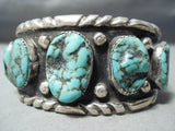 Heavy Thick Mens Vintage Native American Navajo Turquoise Spider Nugget Sterling Silver Bracelet-Nativo Arts