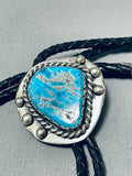 Impressive Vintage Native American Navajo Pilot Mountain Turquoise Sterling Silver Bolo Tie-Nativo Arts