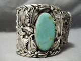 One Of The Biggest Heavist Native American Navajo Buffalo Turquoise Sterling Silver Bracelet-Nativo Arts
