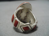 Important Native American Navajo Michael Perry Turquoise Coral Sterling Silver Ring-Nativo Arts