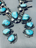 Carico Lake Turquoise Vintage Native American Navajo Sterling Silver Squash Blossom Necklace-Nativo Arts