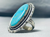 Giant Vintage Native American Navajo Blue Gem Turquoise Sterling Silver Oval Ring-Nativo Arts