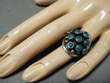 Fabulous Snake Eyes Vintage Native American Navajo 9 Turquoise Sterling Silver Ring-Nativo Arts