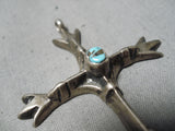 Beautiful Vintage Native American Navajo Bisbee Turquoise Sterling Silver Cross Pendant-Nativo Arts
