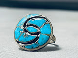 Twirling Turquoise Vintage Native American Zuni Sterling Silver Ring Old-Nativo Arts