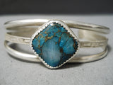Amazing Vintage Native American Navajo Pilot Mountain Turquoise Sterling Silver Bracelet Old-Nativo Arts