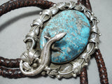 Colossal Native American Navajo Turquoise Lizard Sterling Silver Bolo Tie-Nativo Arts