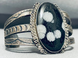 One Of The Best Vintage Native American Navajo Snowflake Obsidian Sterling Silver Bracelet-Nativo Arts